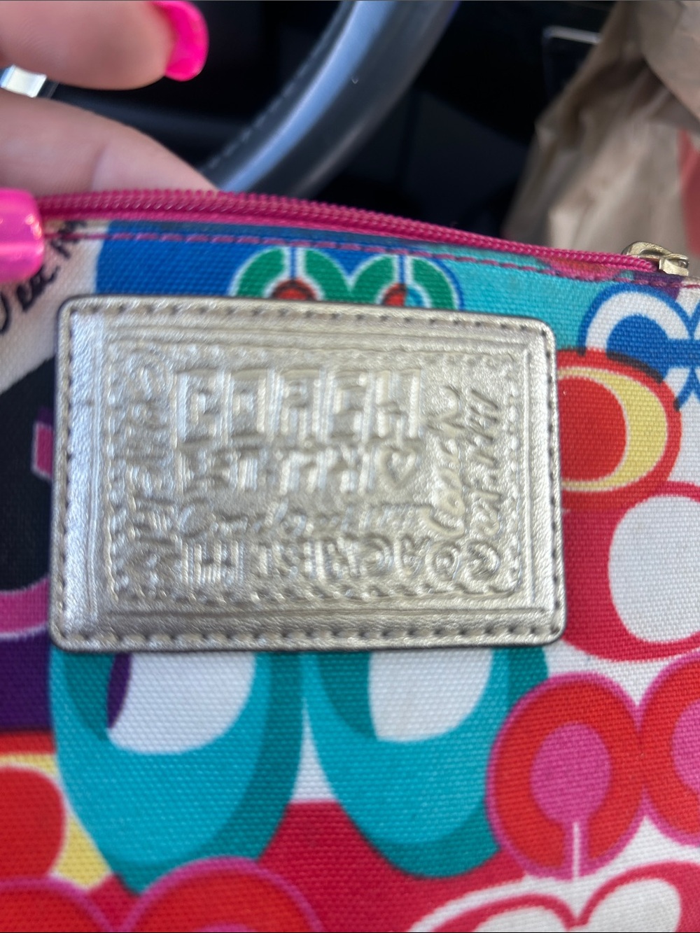 Poppy GUC Coach Multicolor Circle Print Wristlet with Metallic Trim - Picture 2 of 7